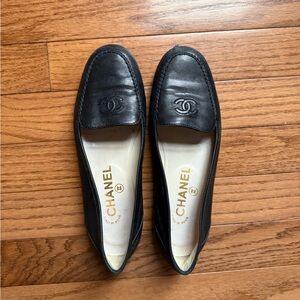 Chanel black leather loafers